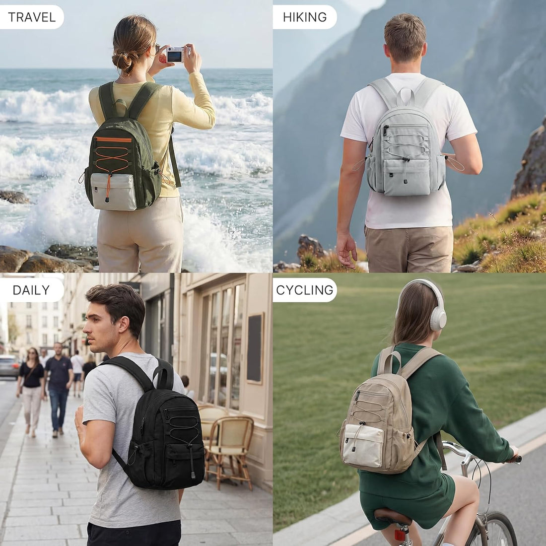 10L Small Backpack for Women Men | Mini Lightweight Hiking Travel Casual Daypack, Water Repellent Fabric, Fits 11" Tablet, Black