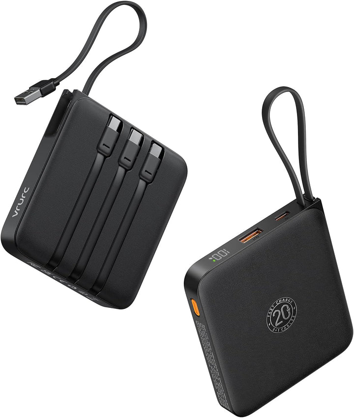 Portable Charger 20000Mah with Built-In 4 Cables 22.5W Fast Charging | Travel Essentials, Battery Pack Power Bank for Iphone Series, Samsung Galaxy S26 Series Android Phone, Black