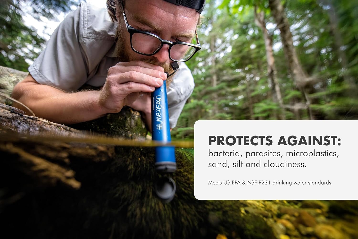 Personal Water Filter for Hiking, Travel and Emergency, Blue, 1PK | Water Filter for Hiking, Camping, Travel, and Emergency Preparedness, Removes Bacteria & Parasites
