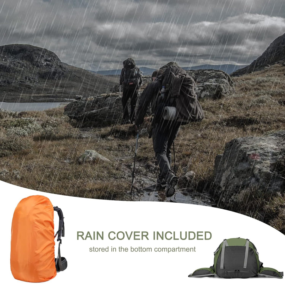 50L Hiking Backpack with Rain Cover for Both Men & Women | Lightweight at Just 2.8 Lbs, External Extension with Compression Straps for Backpacking, Hiking, Camping, Trekking