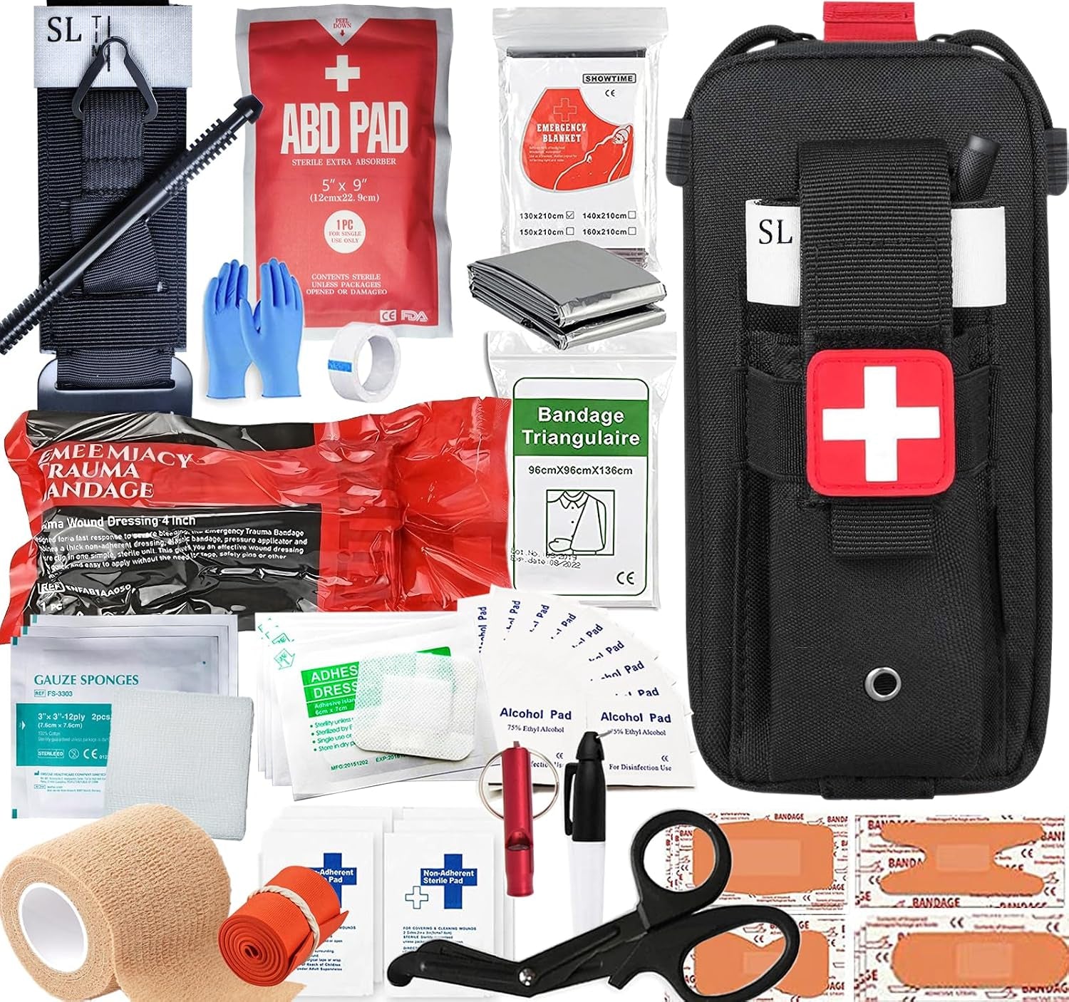 Med Kit Trauma Kit Bleeding Contral Pack, Emergency Survival First Aid Kits EMT IFAK Medical Kit for Severe Bleeding Control Military Camping and Hiking