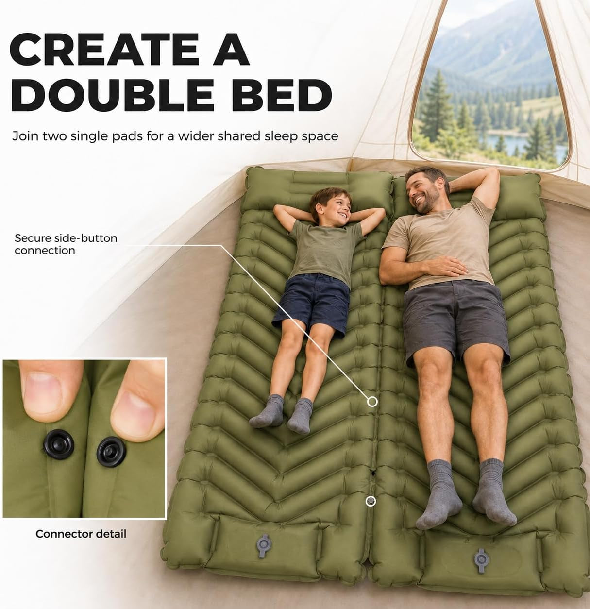 Sleeping Pad for Camping, Camping Mattress - Bed for Outdoors Built-In Foot Pump Air Mattress for Backpacking Leak-Resistant Inflatable Travel Mat Compact Ultralight Single & Double