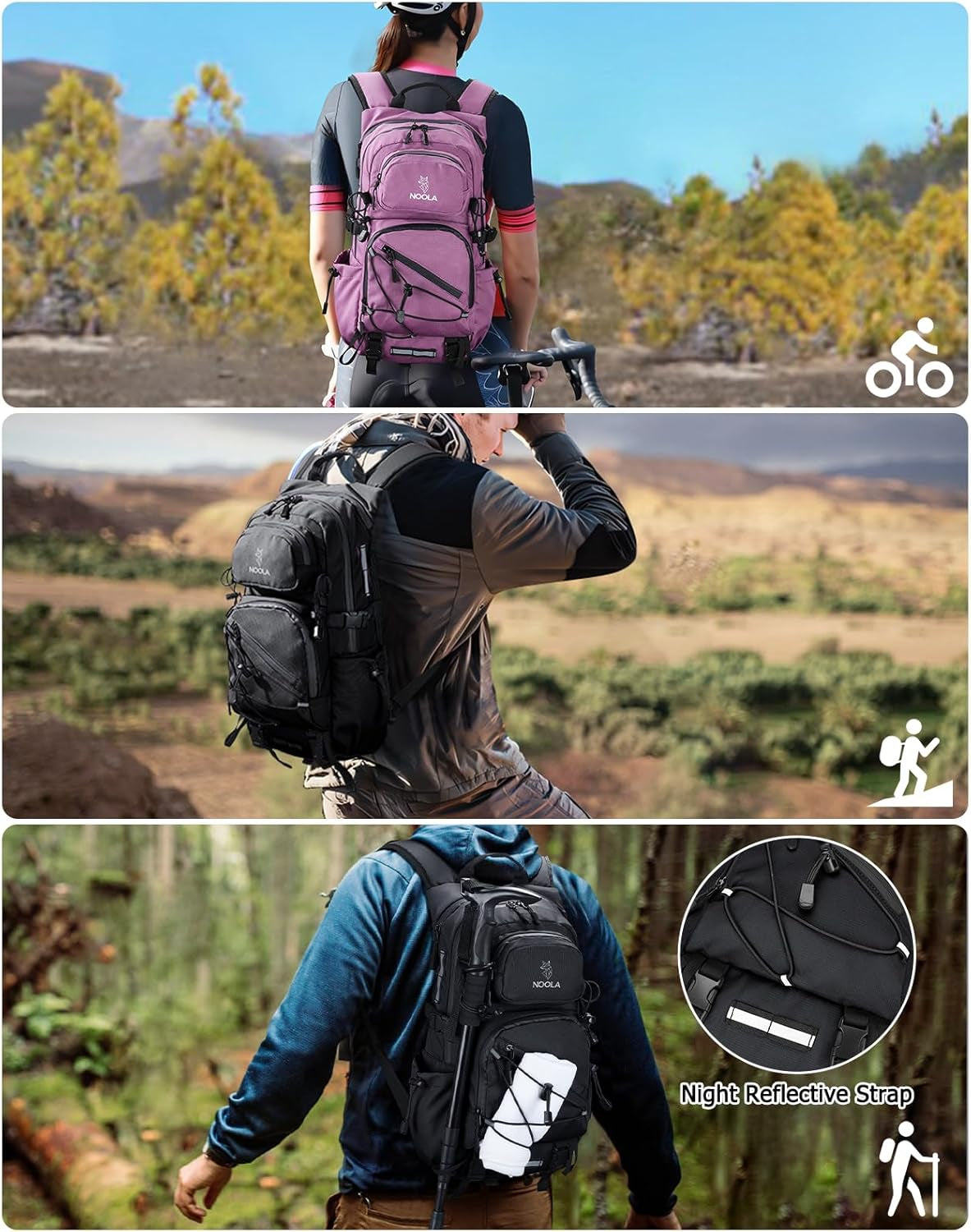 22L Hydration Hiking Backpack with 3L Water Bladder for Women and Men | Lightweight Water Backpack, Phone Holder, Rain Cover, Trekking Pole Holder, Daypack for Cycling Biking Running, Black