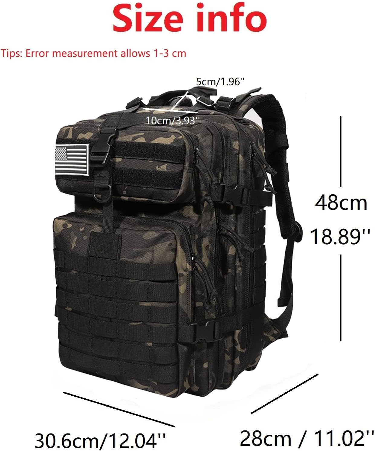 50L Sturdy Nylon Waterproof Fishing Hunting Backpack Outdoor Military Rucksacks Tactical Sports Camping Hiking (Camo Black)