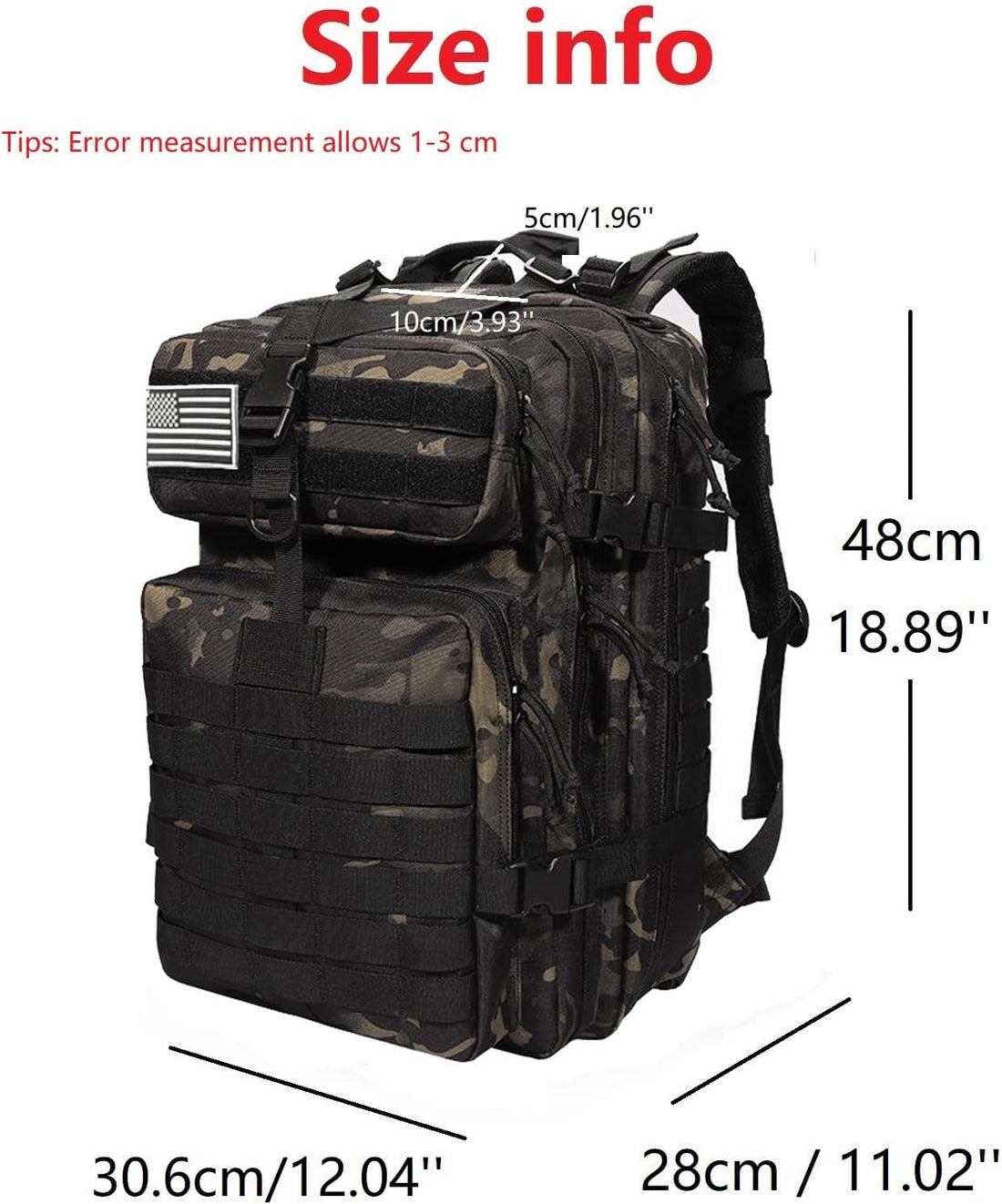 50L Sturdy Nylon Waterproof Fishing Hunting Backpack Outdoor Military Rucksacks Tactical Sports Camping Hiking (Camo Black)