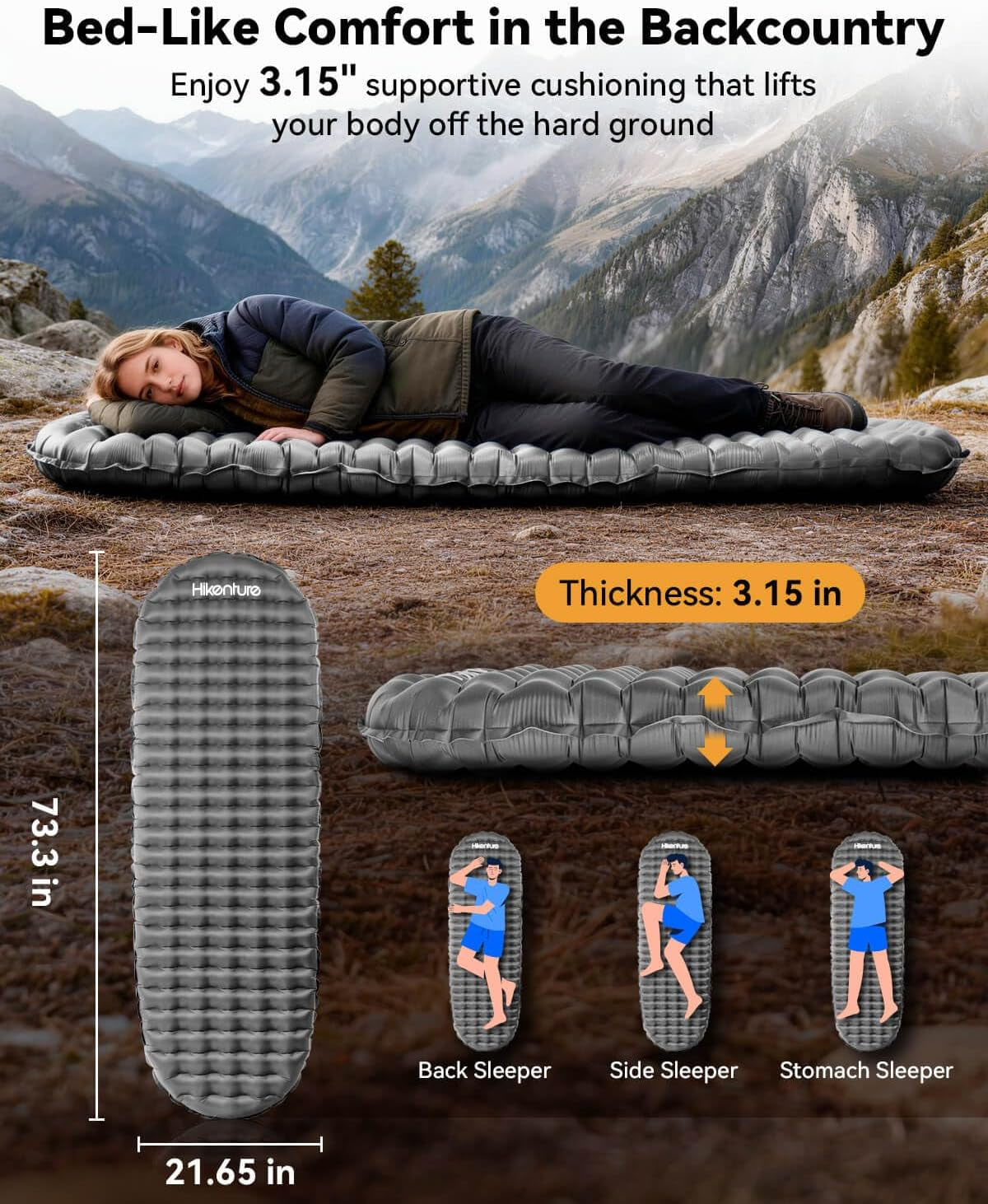 R4 Backpacking Sleeping Pad, Ultralight Camping Mattress | R4 Warmth,15Oz Ultralight,3 Inch Body Support,20D Nylon,4-Seasons Insulation,For Ultralight Backpacking & Camping