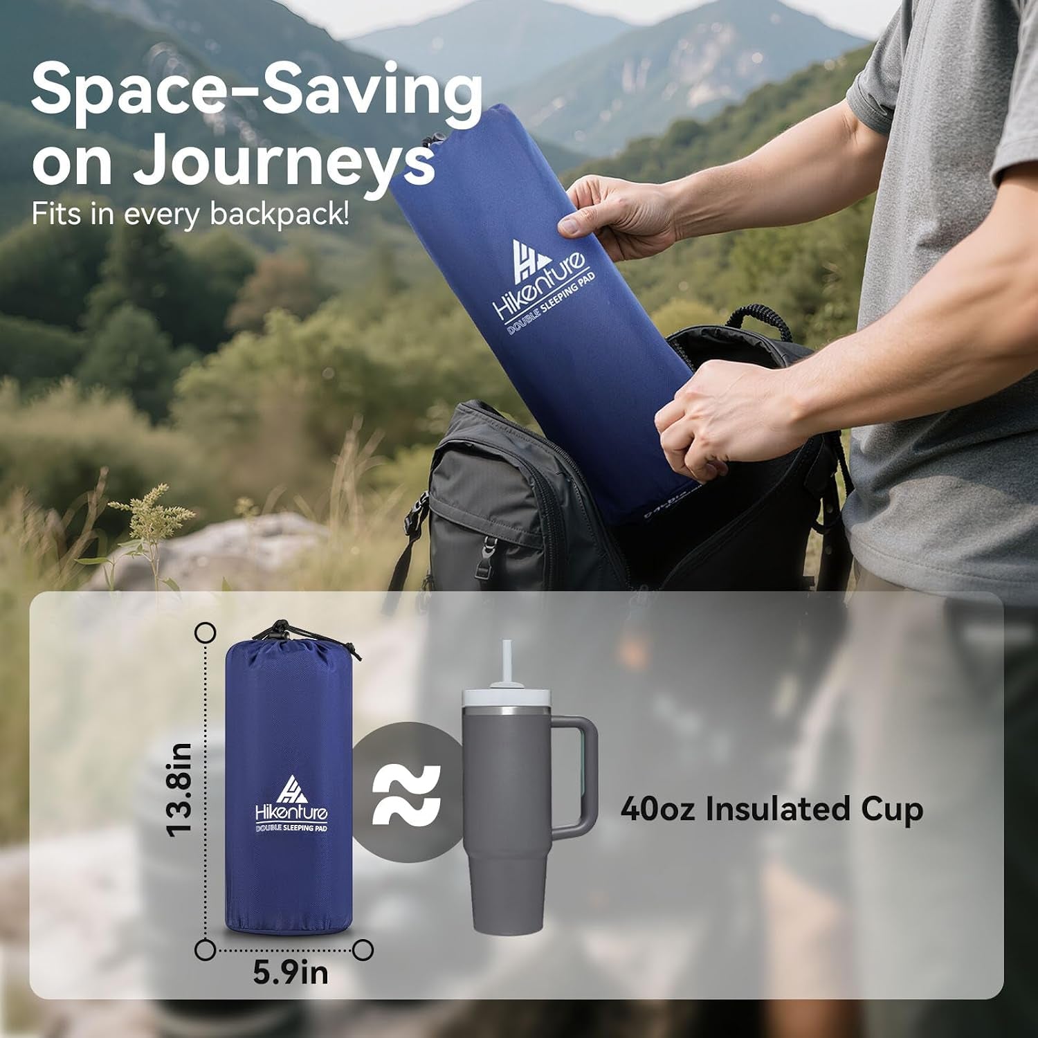 Double Sleeping Pad for Camping, Ultralight 4" Extra-Thick Camping Mattress 2 Person, Inflatable Backpacking Sleeping Mat, Hiking Air Mattress for Tent (Navy Footpump 79X47.5In)