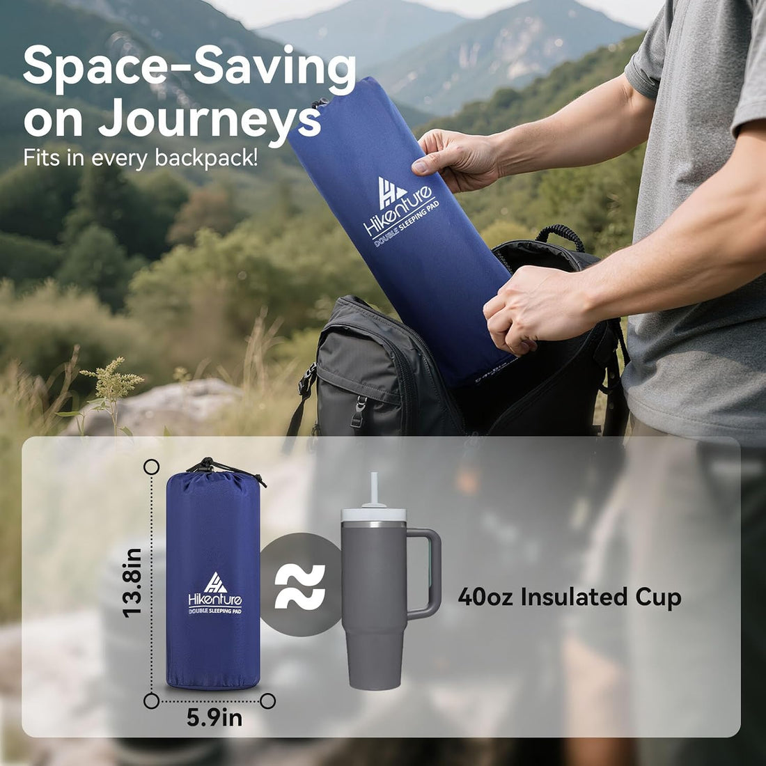 Double Sleeping Pad for Camping, Ultralight 4" Extra-Thick Camping Mattress 2 Person, Inflatable Backpacking Sleeping Mat, Hiking Air Mattress for Tent (Navy Footpump 79X47.5In)