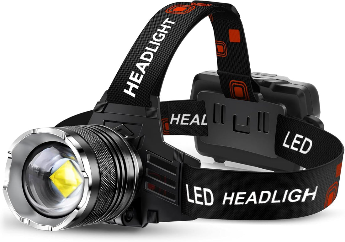 LED Rechargeable Super Bright Headlamp, 99000 High Lumens Head Lamp | 95 Hrs Endurance Headlamps with Zoomable & 12 Modes & Waterproof & 125° Adjustable, Head Light for Outdoor, Camping, Hard Hat