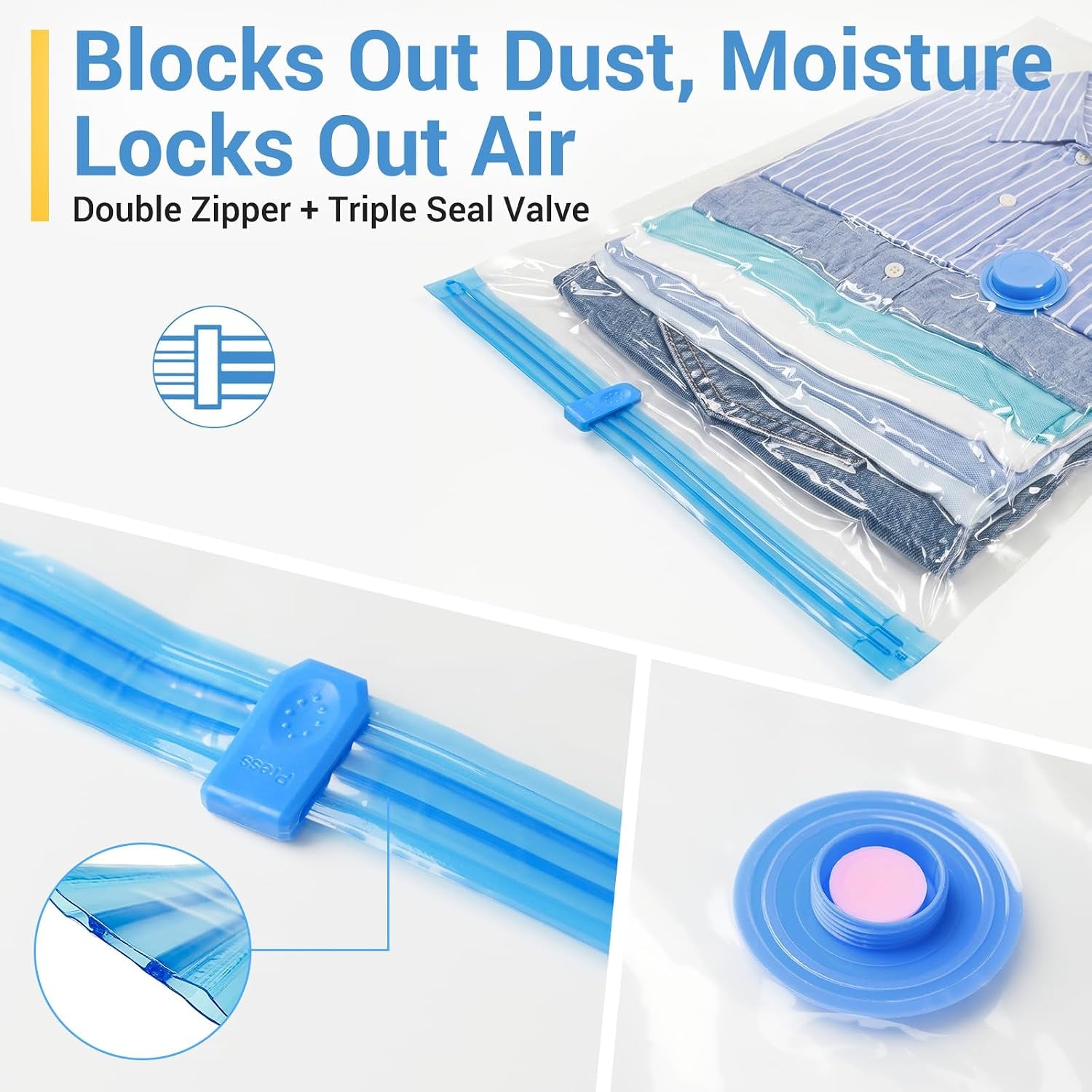 80% Space Saver Vacuum Storage Bags with Hand Pump, 20 Combo | Plastic Packaging Bags, Vacuum Seal Bags for Clothing, Travel Lugggage, Blankets, Comforters