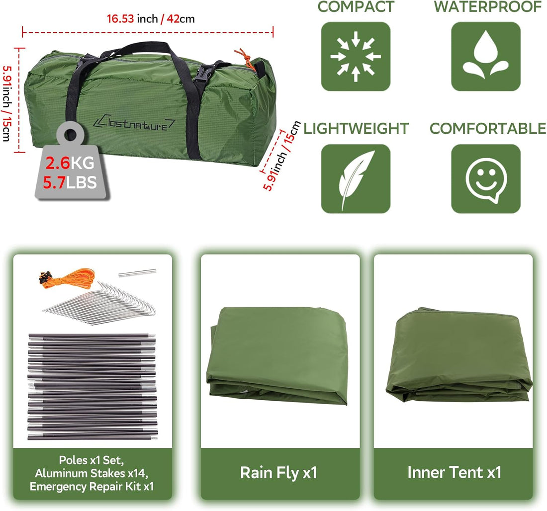 1/2/3/4 Person Lightweight Backpacking Tent, Easy Setup Tent | Aluminum Pole, PU 5000, Ultralight, Freestanding, Durable, Waterproof, Compact, Camping Tent for Hiking and Mountaineering