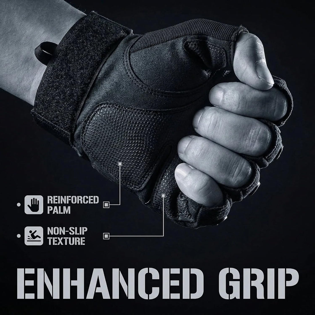 Fingerless Motorcycle Gloves Men Women Tactical Riding Black L | Breathable Soft Shell Protection,Non-Slip Grip,Wrist Support for Motorbike,Cycling,Fitness,Training,Outdoor Sports