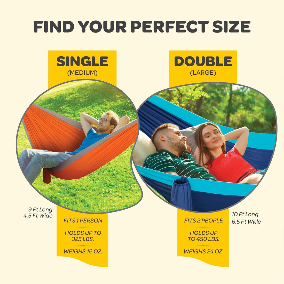 Durable Hammock 400 Lb Capacity, Nylon Camping Hammock Chair - Double or Single Sizes W/Tree Straps and Attached Carry Bag - Portable for Travel/Backpacking/Beach/Backyard (Medium, Blue & Light Blue)