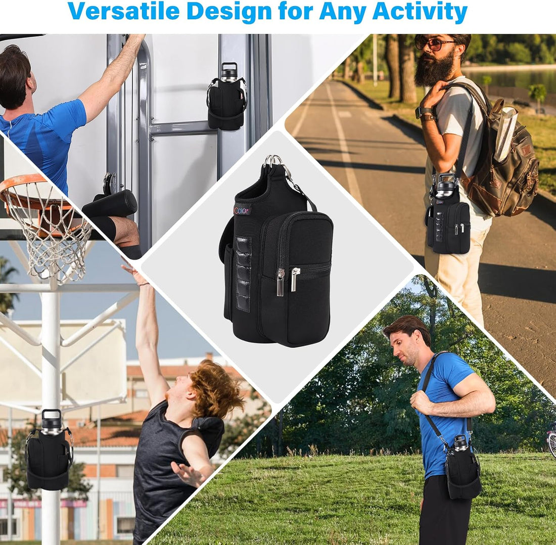 Magnetic Gym Bag Water Bottle Carrier Holder with Phone Pockets & Shoulder Strap,Gym Magnetic Bag 5 Built-In Magnets Gym Accessories Organizer Sling Bottle Bag Pouch Sleeve