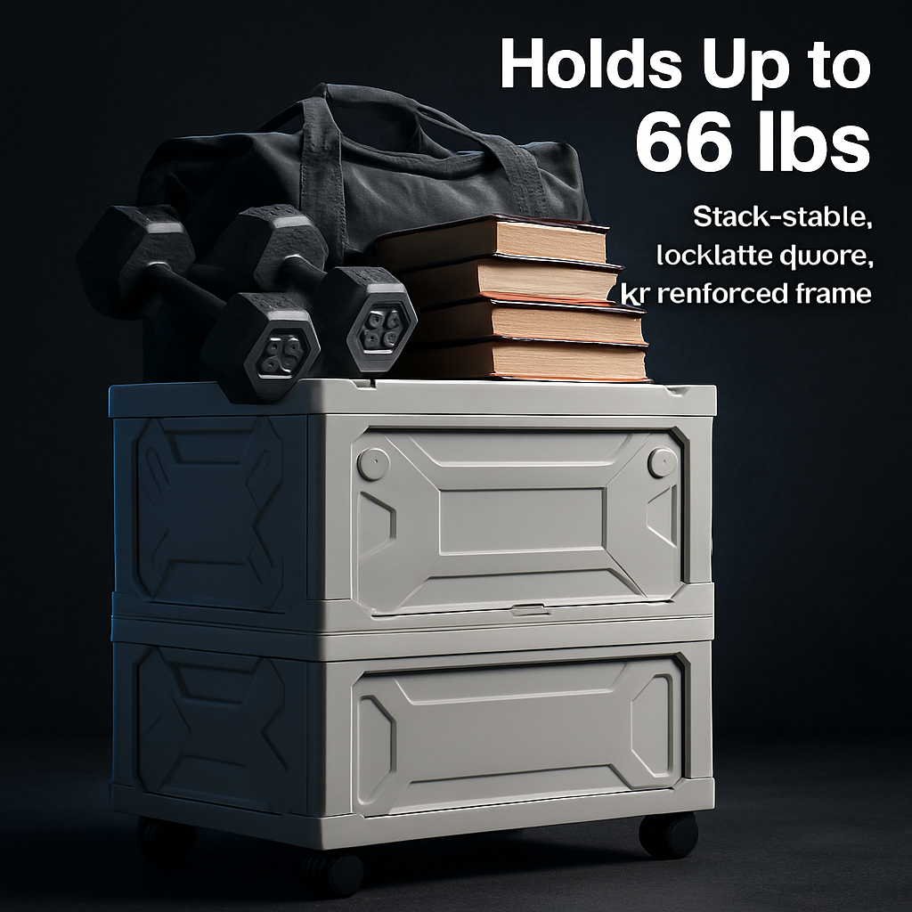 Folding Storage Bin Camping Collapsible Organizer Box Stackable Grocery Container Shelf Baskets with Cutting Board Top Lid 4 Side Lockable Doors Wheel
